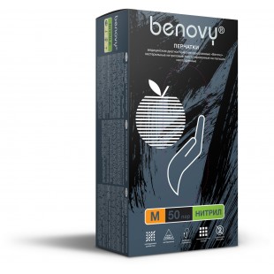 Перчатки BENOVY™ нитриловые 3,5гр. (50 пар), черный